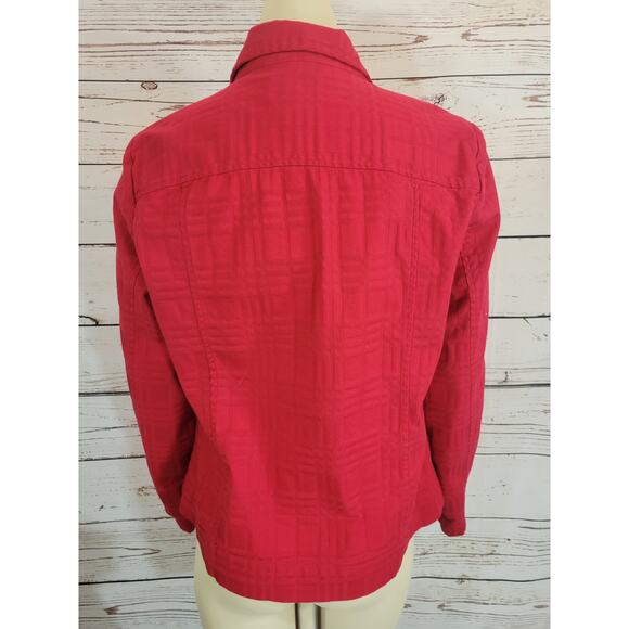 Christopher & Banks Red Stretch Textured Full Zip Jacket Women's Size Large - Picture 6 of 12